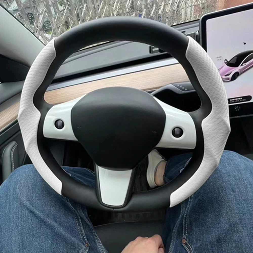 Обложка руля для Tesla модель 3 Y аксессуары центральной консоли красный черный белый внутренний руль рукоятки ABS из углеродного волокна замша
