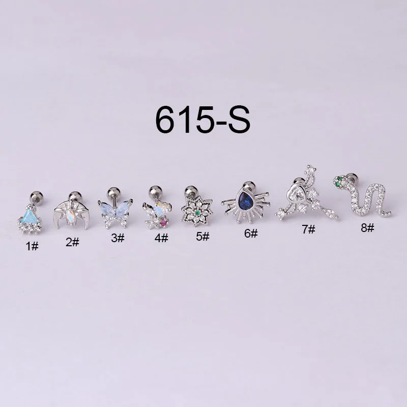 High Quality Korean Jewelry Thin Rod Stainless Steel Colorful Zircon Ear Bone Nails Piercing Screw Stud Earrings