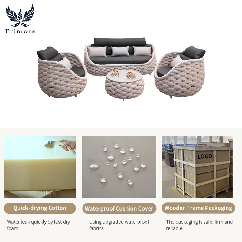 Garden Furniture Outside Balcony Aluminum rattan teak wood Patio Garden Out Door Outdoor Sofa Furniture outdoor Set waterproof