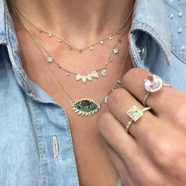 Promotion 2021 new arrived Gold color lucky Turkish jewelry evil eye eyelash design women fashion necklace collar chain