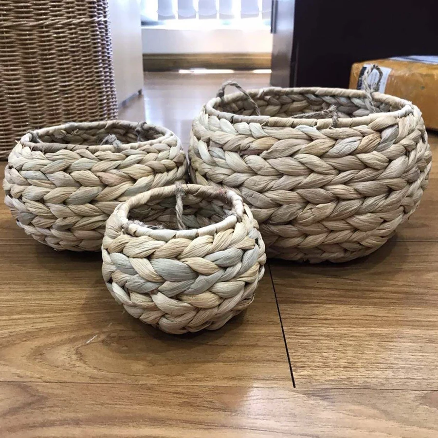 water hyacinth basket round woven straw basket for planting flower pot ball shape
