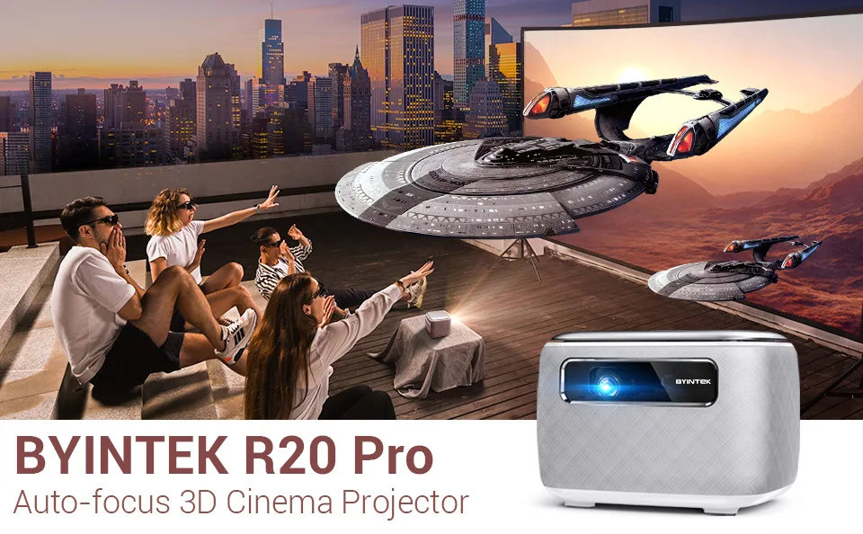BYINTEK R20pro Android DLP 3D Projector Home Cinema HD 4K Video Beamer MINI Projector BT5.0 Portable 15600 mAh Battery WIFI