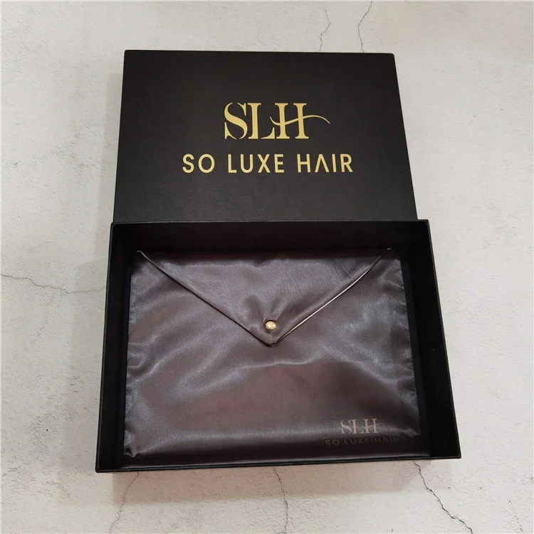 Custom Luxury Silk Bags For Hair Extensions Folding Satin Envelope Pouch For Wedding Hair Accessories Packaging boxes Luxury Wig