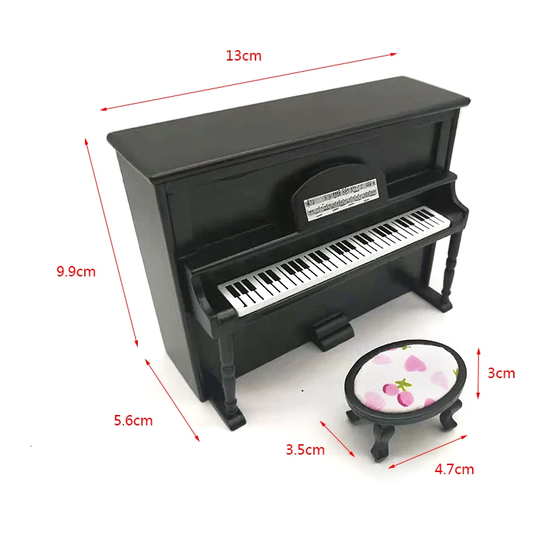 iland miniatures Dolls house miniature music instrument mini piano with stool model black HE005G