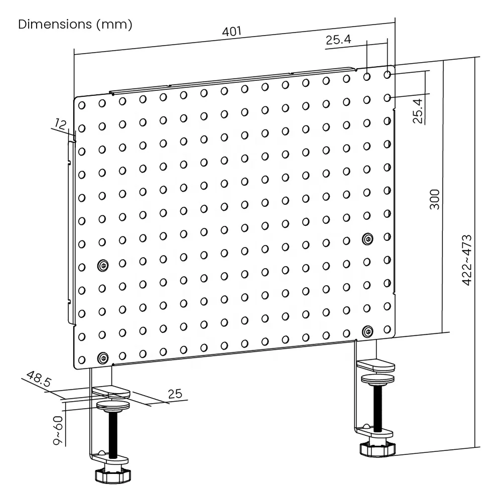 CSPB-001 Clamp On Desk Pegboard Organizer Desktop Peg Board Manage Storage Organization