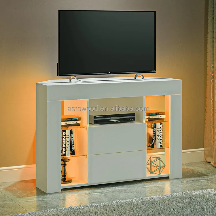 High Gloss Corner TV Stand Cabinet Cupboard Storage Furniture for Home Living Room with RGB Lights for 32 40 45 50 inch TV