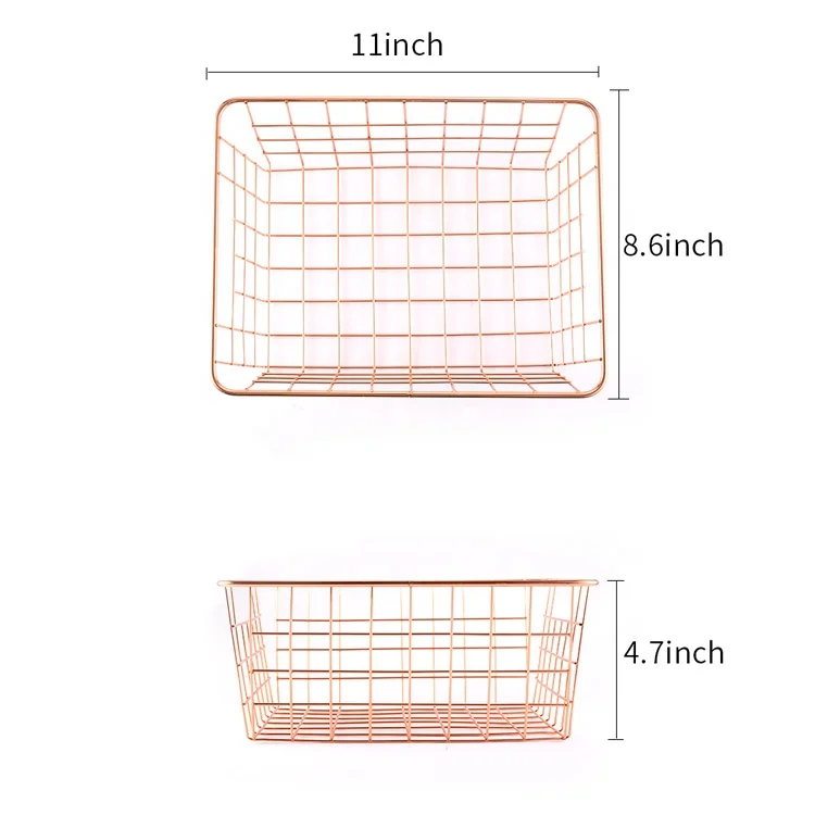 Decoration Metal Wire Home Goods Storage Baskets Rose Gold Iron Wire Fruit Basket