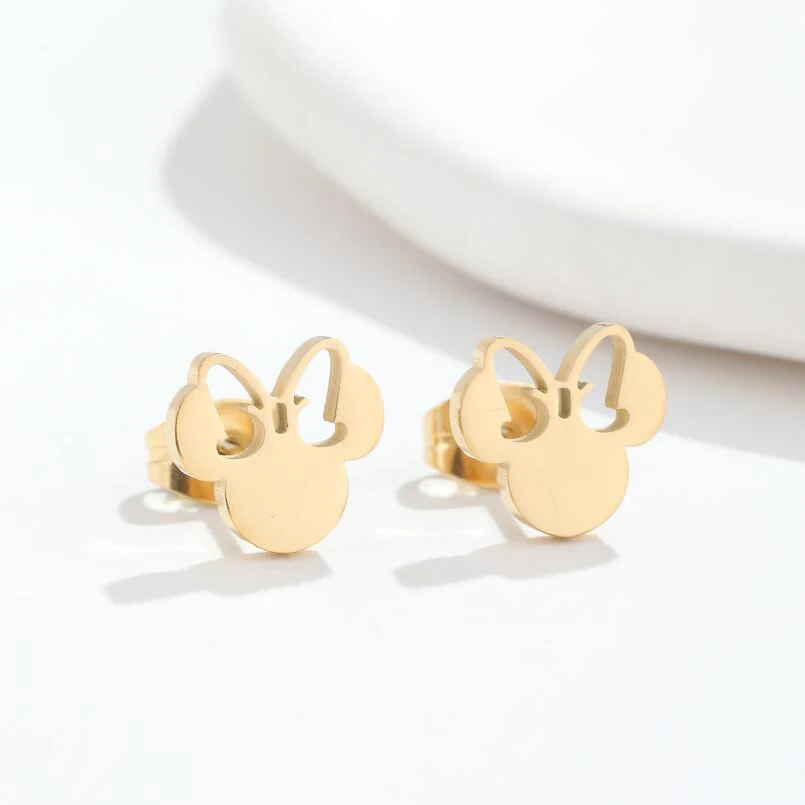 Cute Tarnish Free Silver Rose 18K Gold Plated Stainless Steel Women Tiny Minnie Mould Stud Earring Jewelry