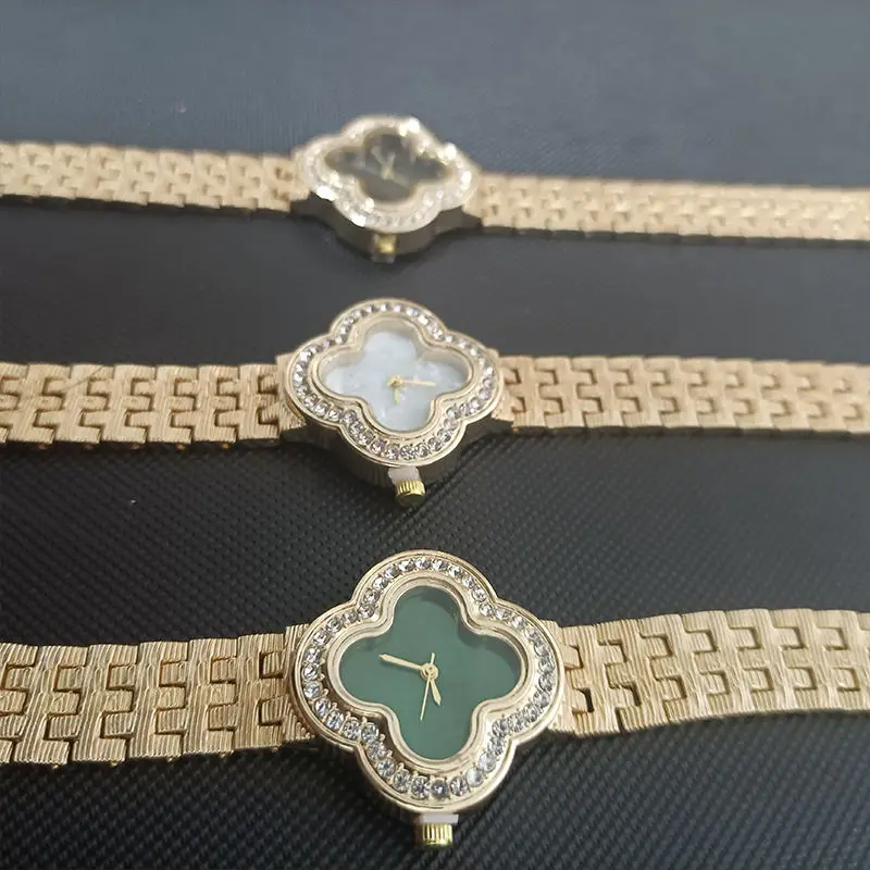 Hifive vintage ladies four leaf clover gold diamond quartz watches women wrist luxury orologio donna