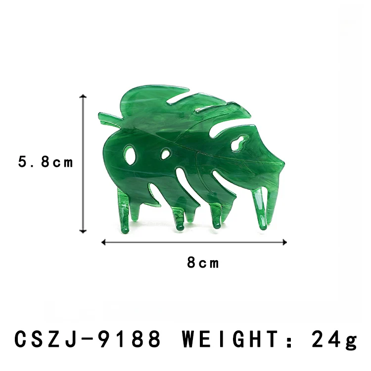 YIYI Creative Monstera Green Acetate Hair Claw Temperament Ladies Ponytail Clip Customization