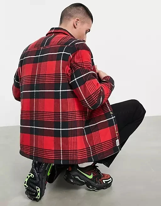 Hot selling classic plaid jackets red black mixed color customized logo jackets lightly and soft jackets