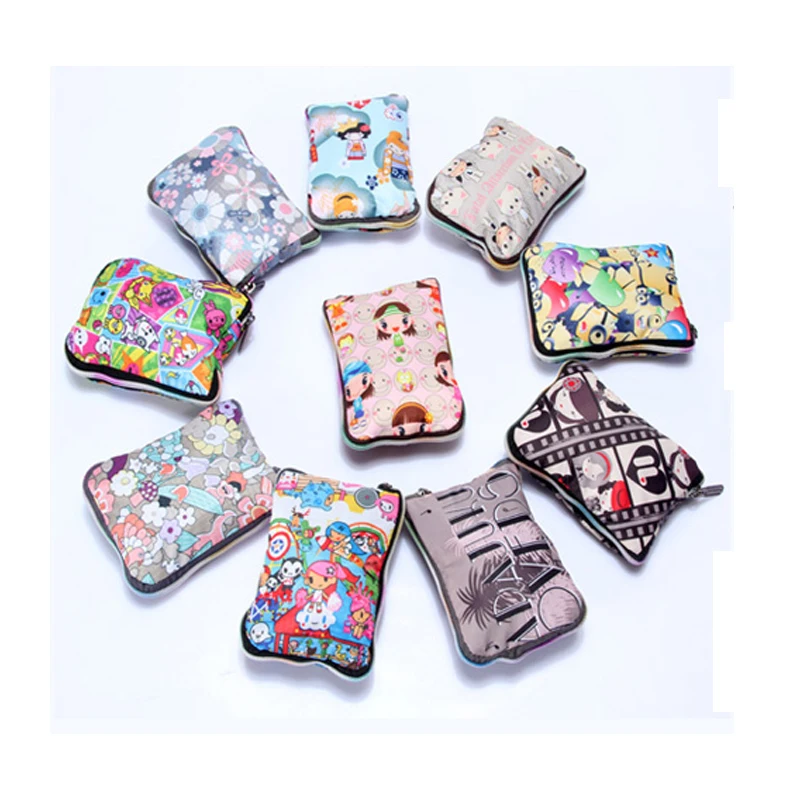 Custom polyester waterproof hand bag printing cartoon characters foldable reusable collapsible recycled shopping bag pattern