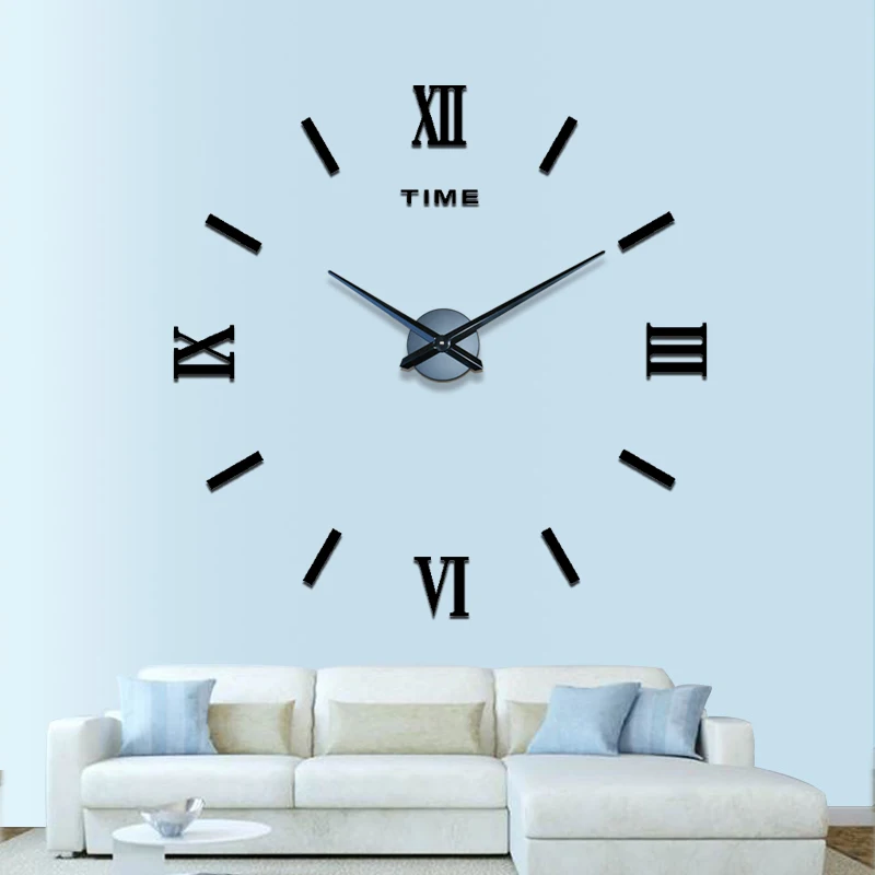 Большие Акриловые зеркальные настенные часы с наклейками 3d, 47 дюймов, 120 см