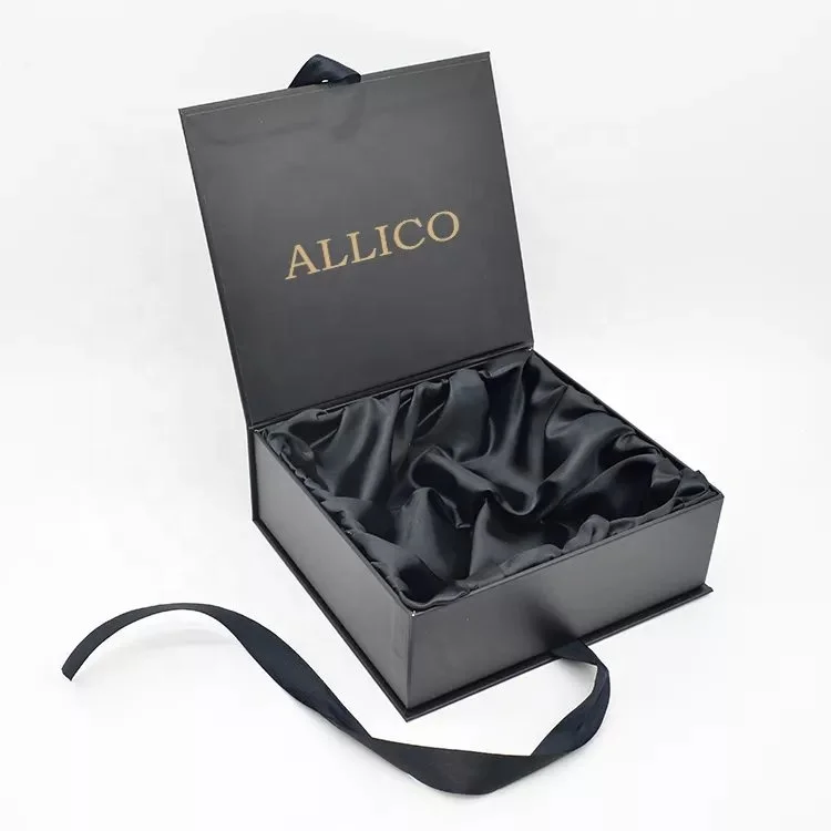 Matte Black Luxury Folding Magnetic Gift Box Custom Logo Premium Packaging Folding Boxes With Ribbon