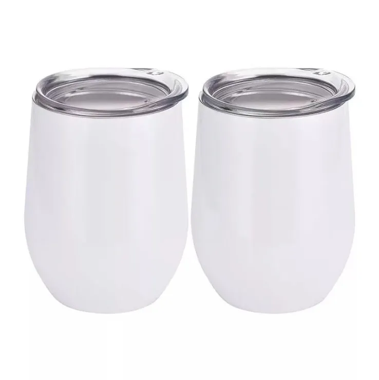 12oz sublimation blanks white 304 stainless steel double wall wine cups and mugs  with lid