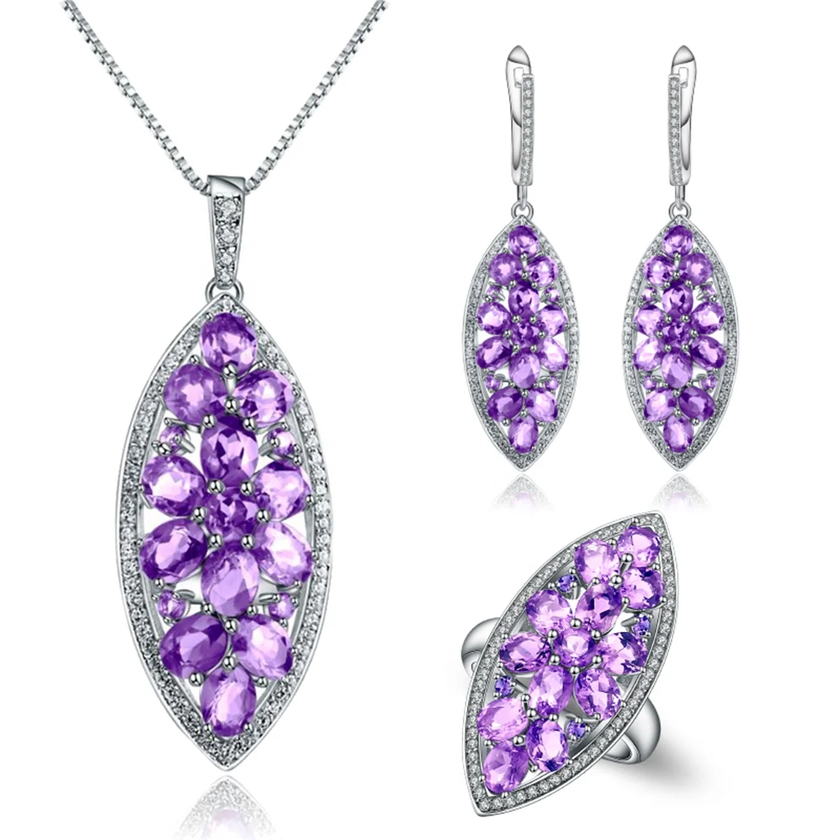 A3256 Abiding Factory Non Tarnish 925 Sterling Silver Natural Amethyst Gemstone Bridesmaid Jewelry Sets For Wedding