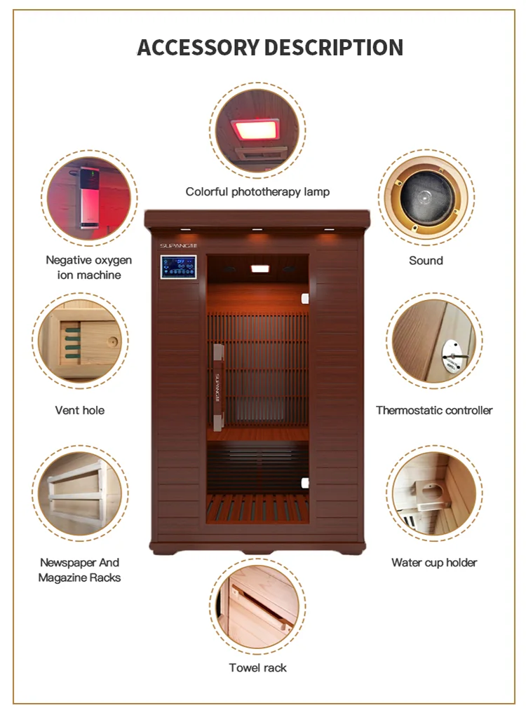 2 Person size red cedar with infrared heater for sale wooden solid wood sauna room