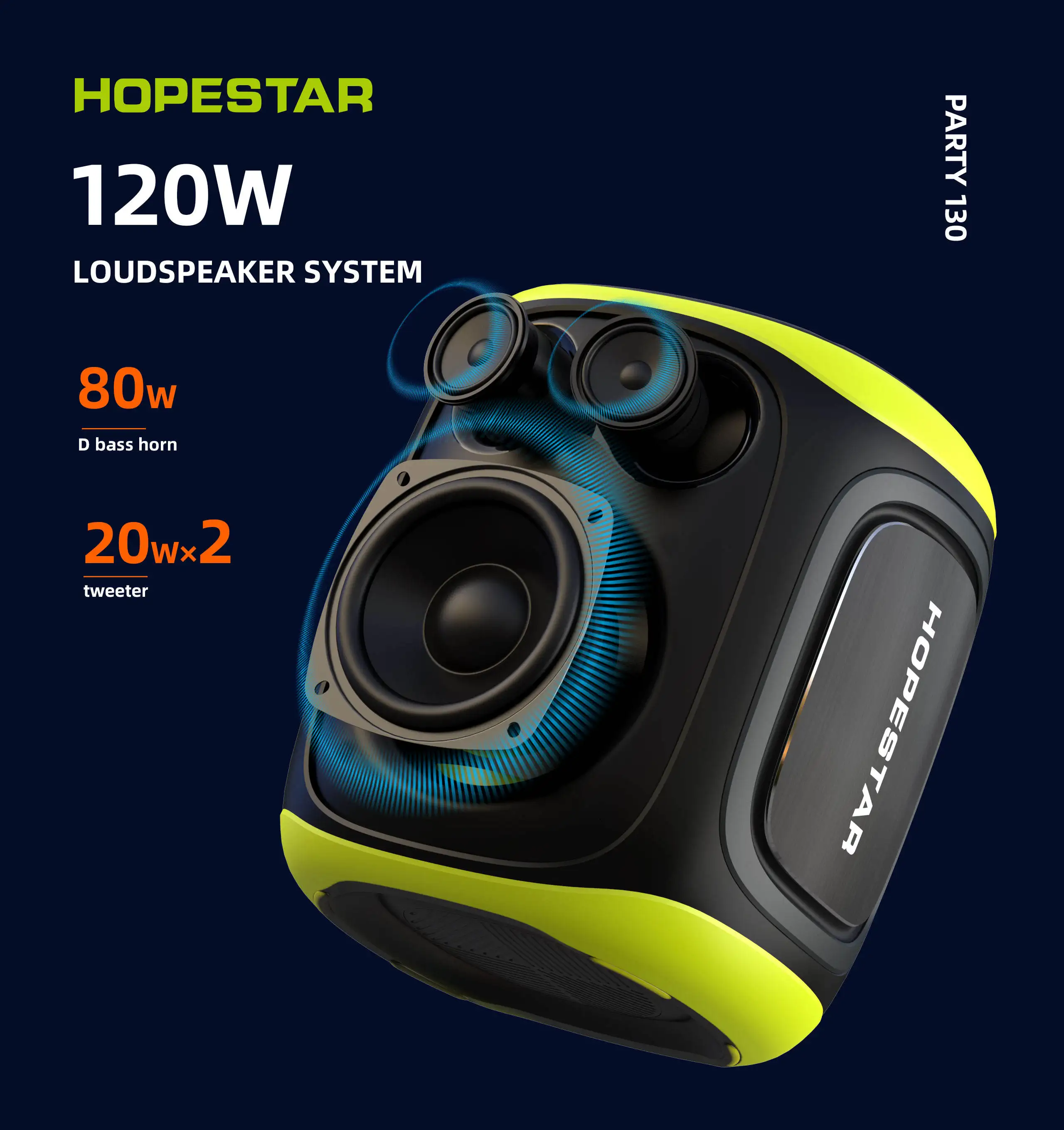 Hopestars Party130 Party One Karoke Speaker With Mic 120W Output Power Portable Subwoofer Waterproof Sound System Caixa De Som