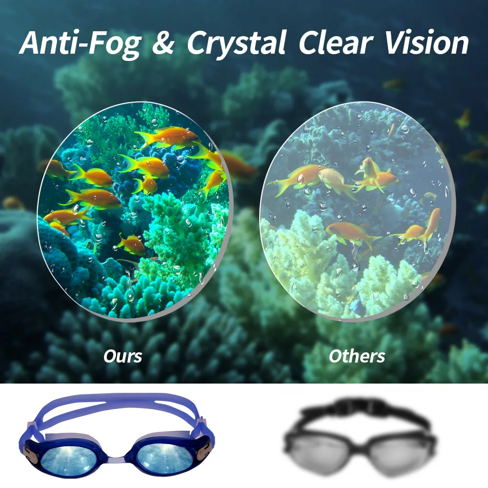 Custom Blue Silicone Swim Goggles Plating Anti Fog UV Protection swimming goggles