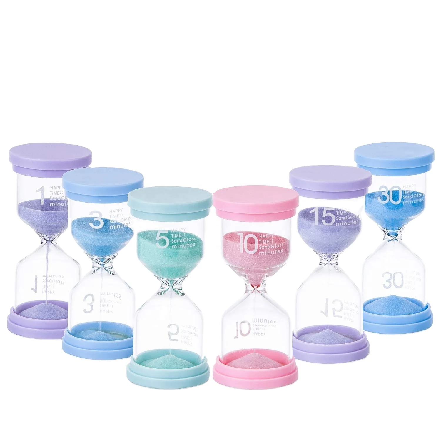 6pcs Kids Sand timers Plastic sand hour glass set toothbrush sand clock watch for toddlers game 1/3/5/10/15/30 minutes