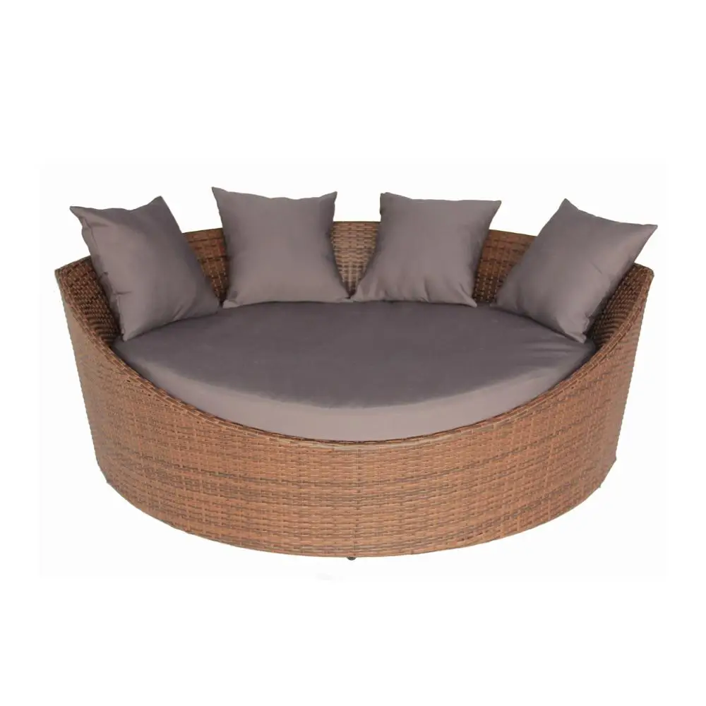 
Popular Outdoor Round Chaise Lounge Bed Wicker Bed PE wicker bali Daybed canopy 