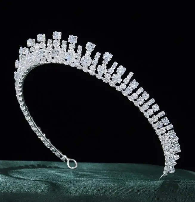 European And American Style With Light Luxury Bright Crystal Wedding Cz Bride To Be Silver Crown Tiara