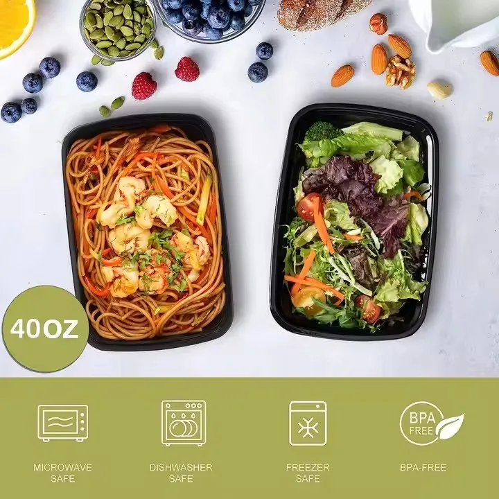Bento Lunch Box Takeout Food Packing Container Base Plastic to Go Disposable Meal Prep Restaurant Black Injection Multifunction