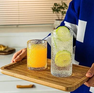 Vintage Bohemian wine glass set, luxurious flower relief decoration, transparent glassware