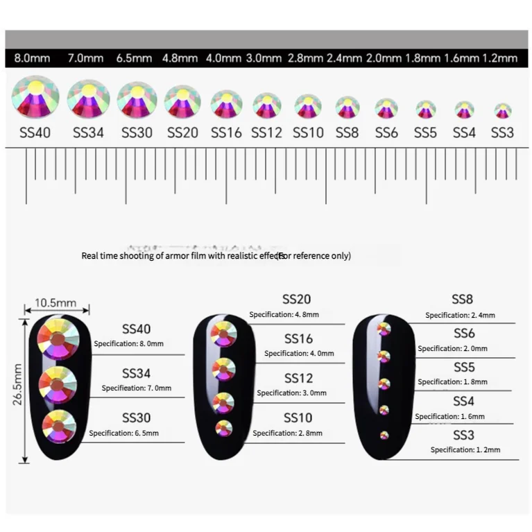 1440 Glass Flat Bottom Diamonds Electroplated Rhinestones for Nail Art DIY Accessories with Ornaments & Drill Attachments