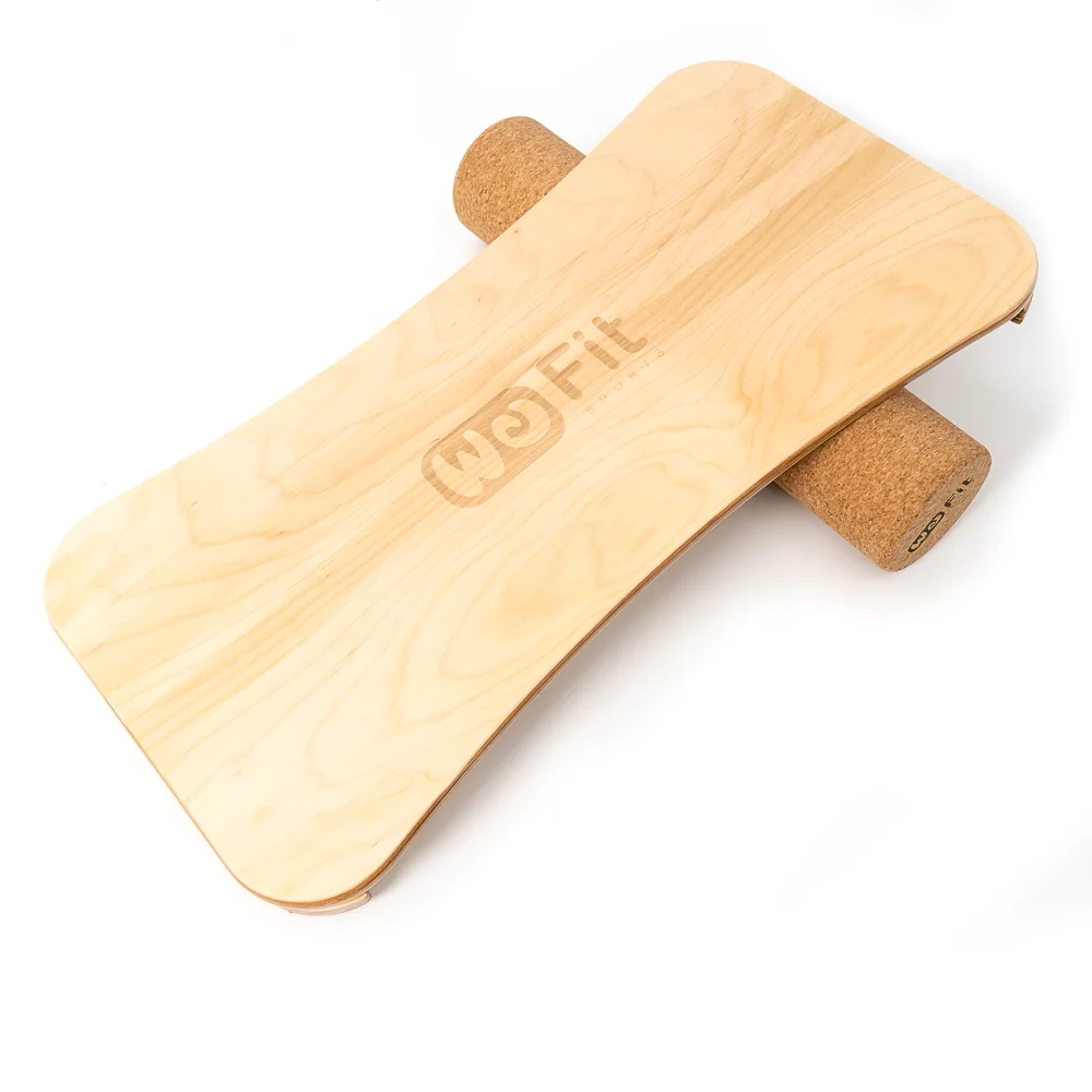 Wholesale custom logo print Fitness Wood Yoga balance board roller Wooden Cork Skate wobble Training Board