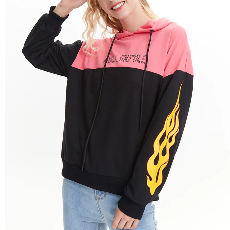 OEM Color Block hoodies for ladies with vinyl print