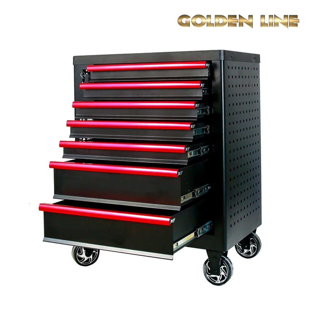 central lock black mobile tool cabinet with 7 drawers and side tray for garage