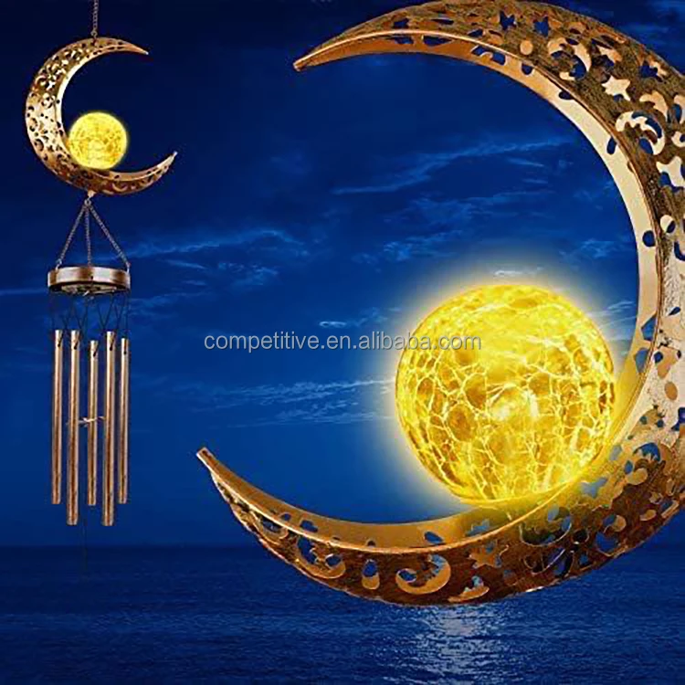 Wind Chime Bell with Solar light Garden decoration Star Hollow decoration colorful Sun Hot Selling Metal Craft Moon