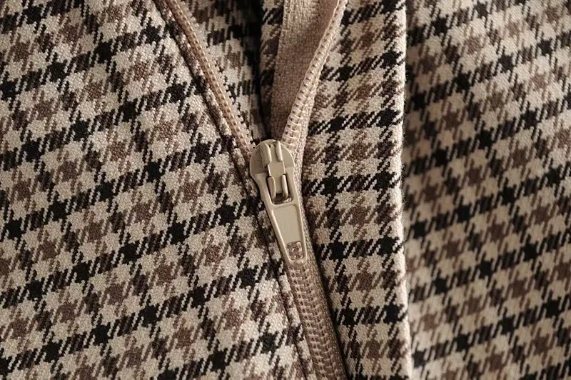 qz260 spring women elegant checked houndstooth pattern front split pencil skirt office lady knee length skirts saias jupe