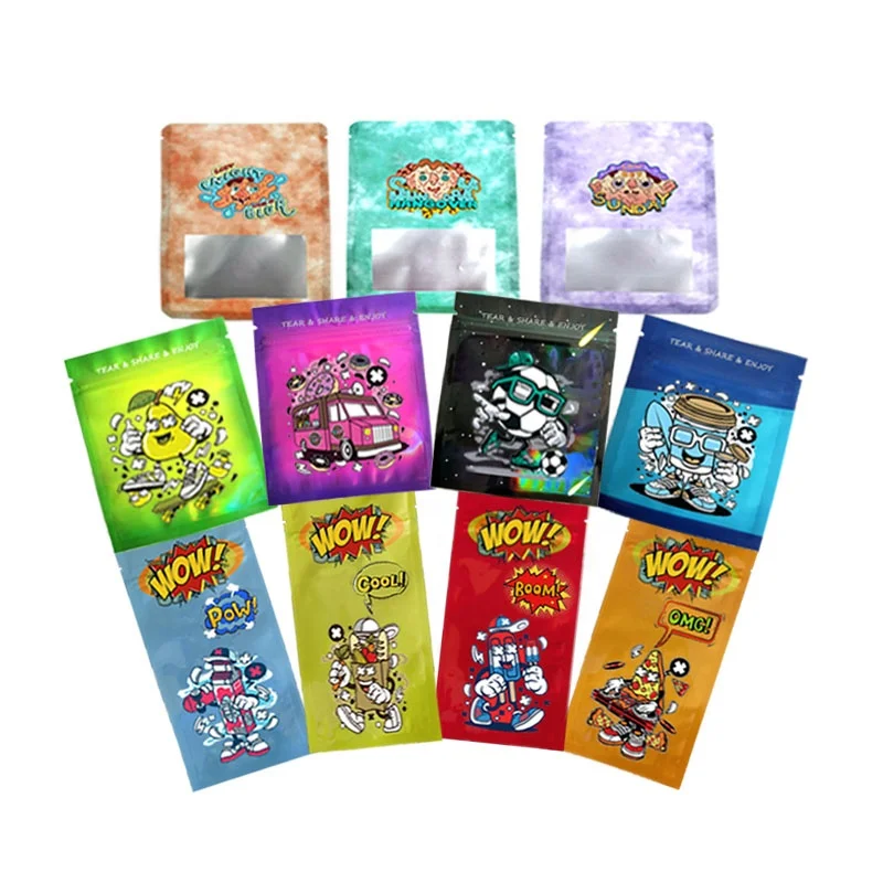 2022 Custom Edible Packaging 500mg 3 Sides High Quality Zipper Edible Mylar Candy Bag With Window In Stock