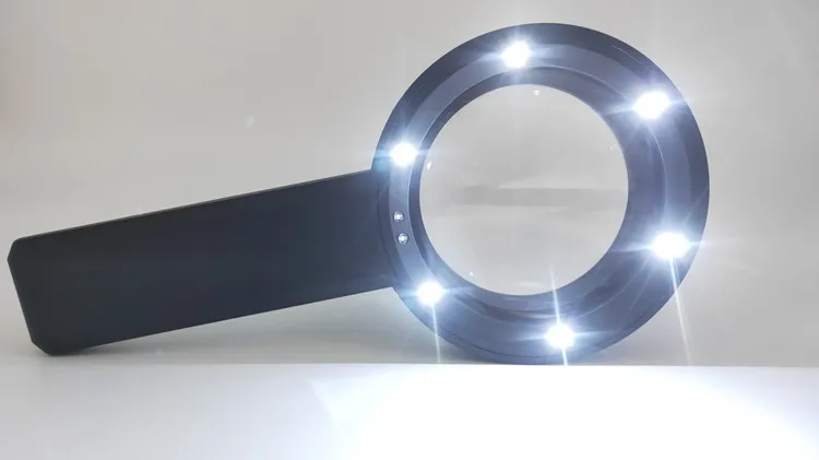 New style 6 LED Illuminated 2 UV Light Handheld Magnifier reading Optics Magnifying Glass