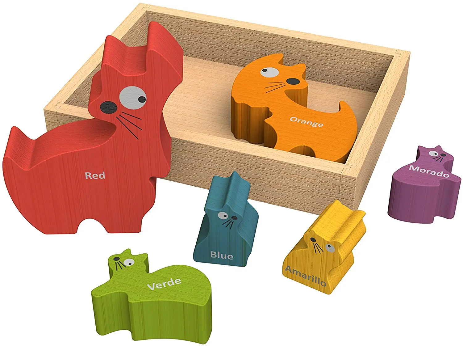 Eco-friendly toysWooden Dog Family Color Names Puzzle for Toddlers Custom Cube Puzzle Educational Blocks Toys