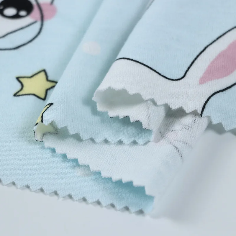 Hot selling digital printed cartoon 4 way stretch spandex bamboo cotton fabric roll 230 gsm for baby