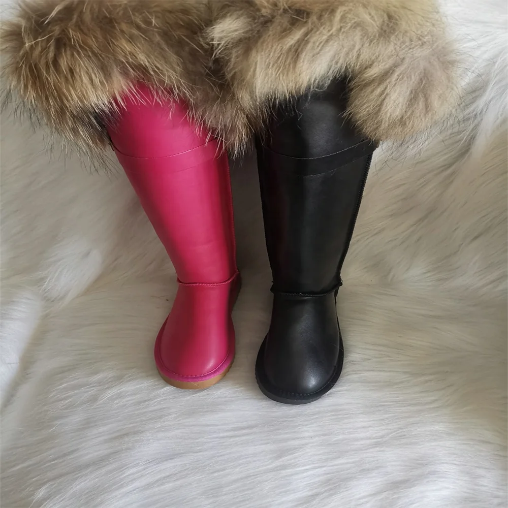 High quality real raccoon fur suede women winter snow boot