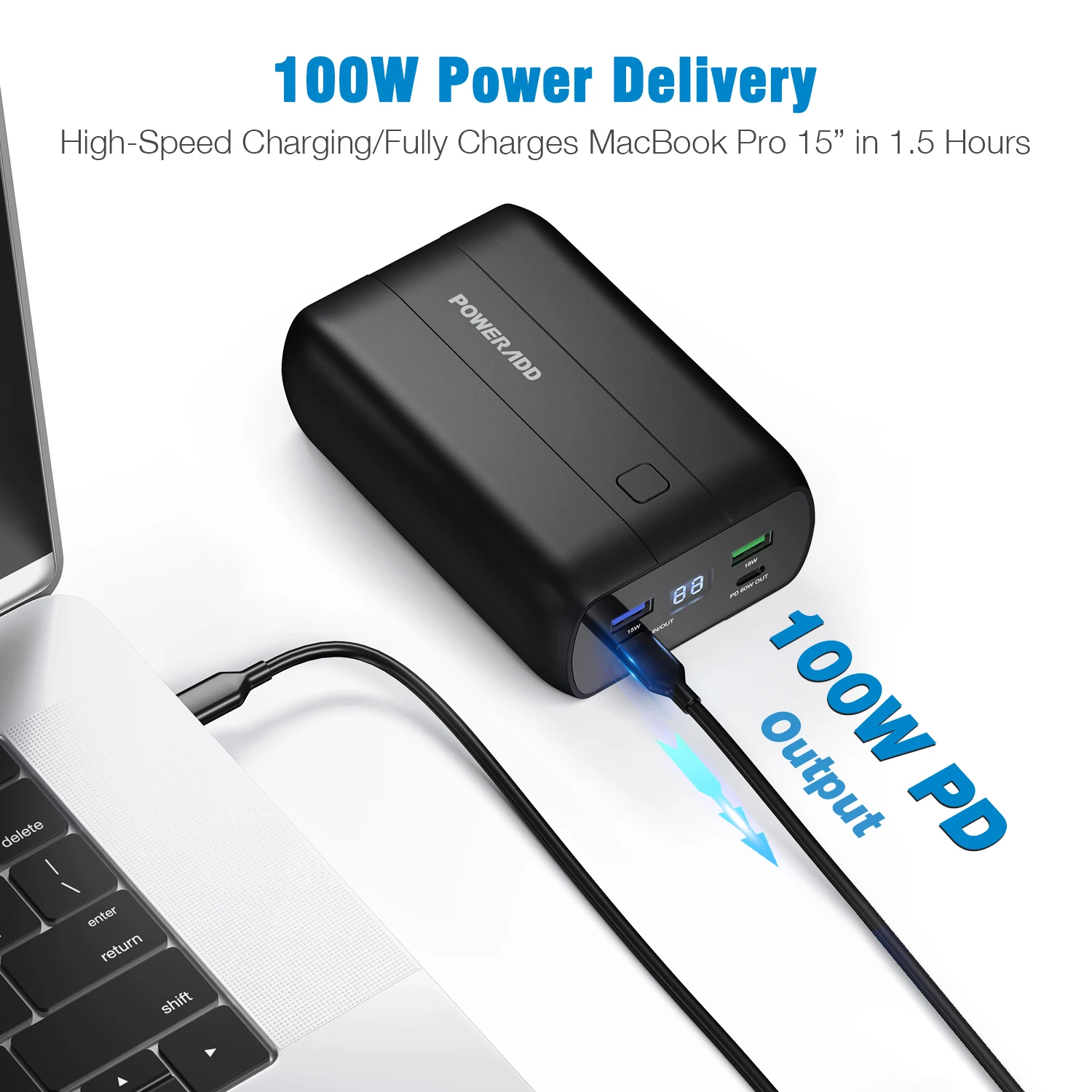  26800mAh High Capacity Compact Mobile Power Pack Qc 3.0 Usb-C Pd 100W Fast Charge Laptop Bank With 18650