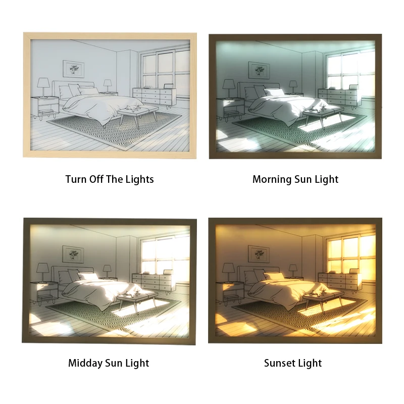 3d Led Painting Wooden Photo Frame Wall Art Home Decor Led Frame Lamp 3 Color Bedside Light Painting With 3 Color