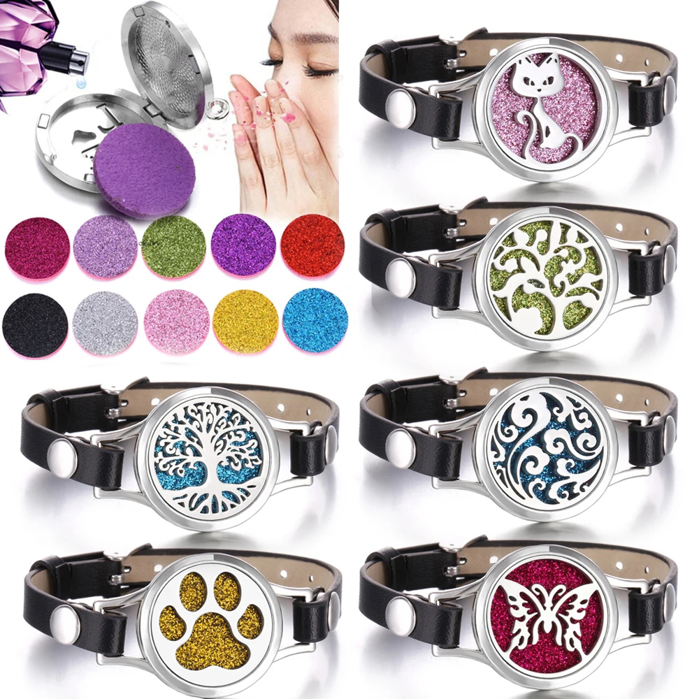 Different Style Jewelry Perfume Diffuser Oil Locket Aromatherapy Watch Leather Bracelet