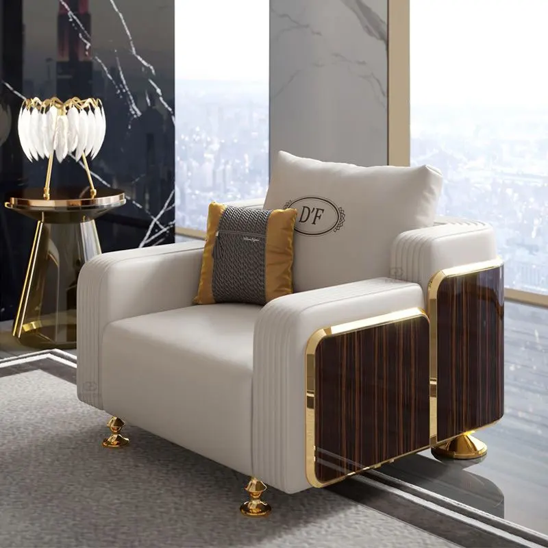 Postmodern Light Luxury Whole Leather Sand Head Layer Leather Combination High-end Luxury Living Room Furniture