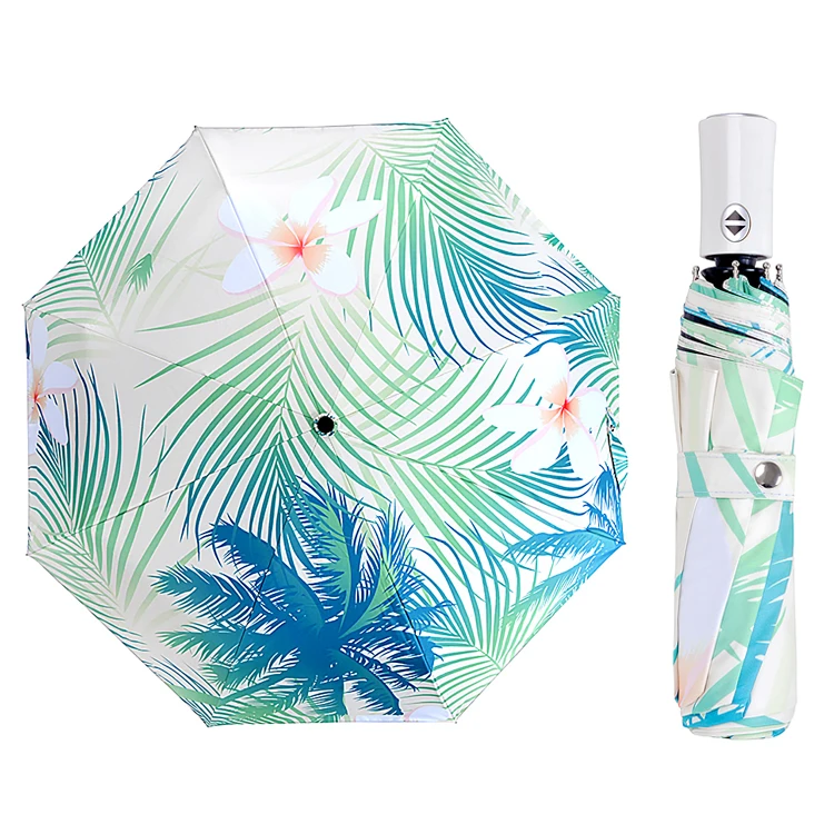 Rain season summer custom uv blocker travel umbrella uv protection sunscreen 3 fold umbrella automatic