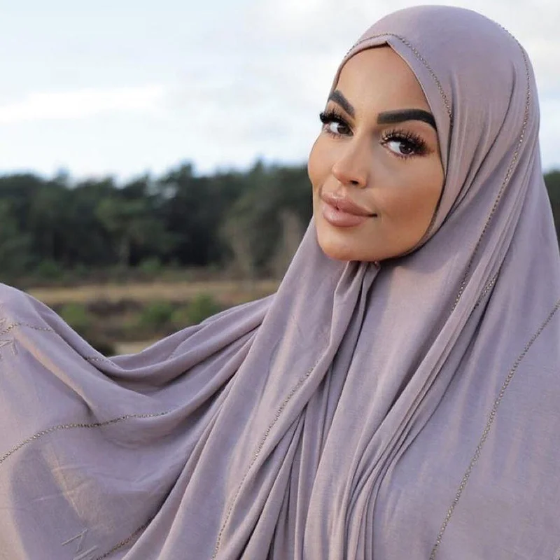 Custom Jersey hijab with stone  embroidery LOGO jersey scarf shawls