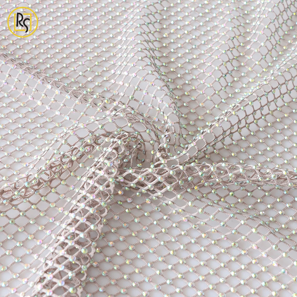 Hot Fix Glue Sheet Rhinestone Crystal Strass Sheet Round Diamond Rhinestone  Mesh Fabric
