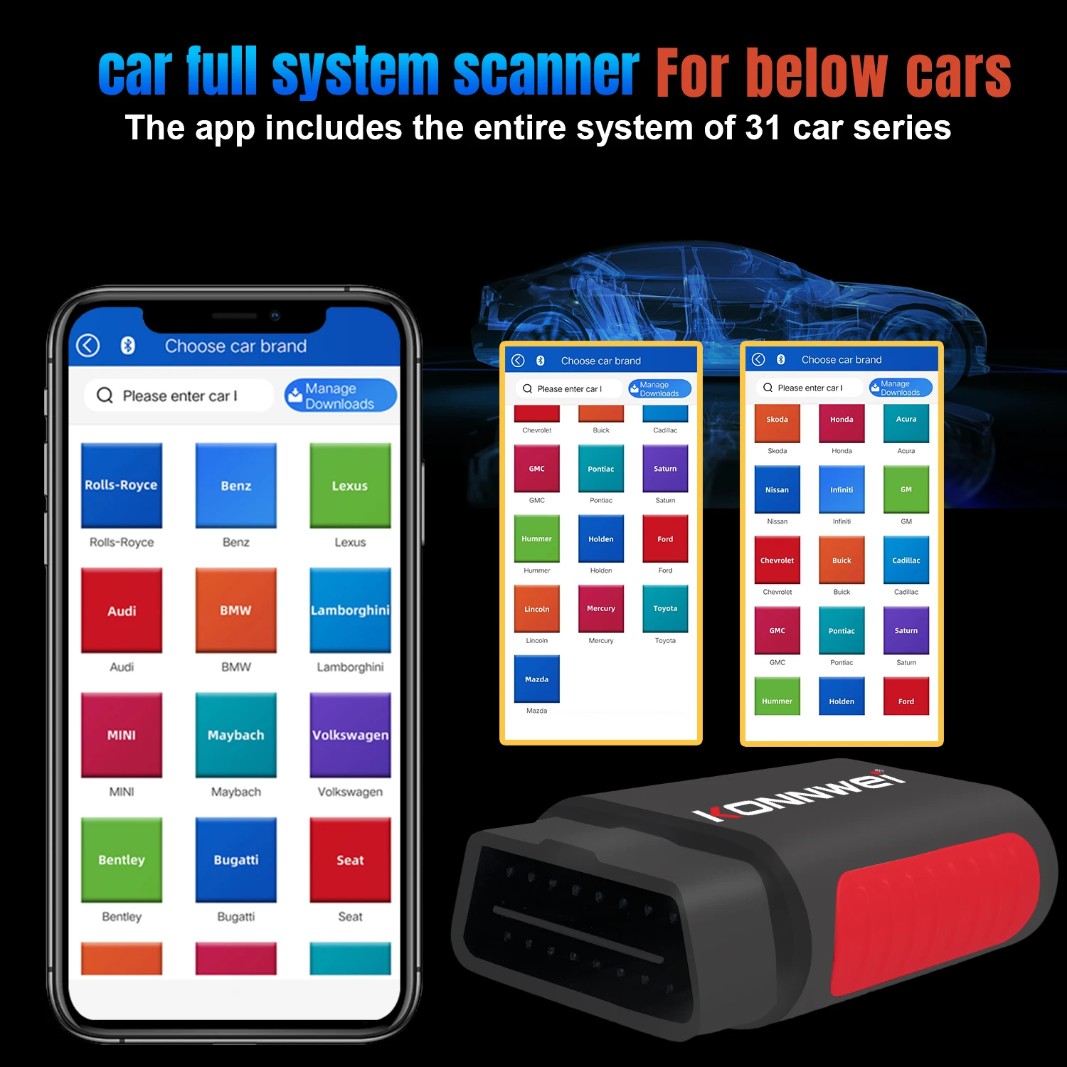 Factory Direct OBD2 scanner diagnostic tool Konnwei  Kdiag full system scanner Universal diagnostic scanner for  European cars