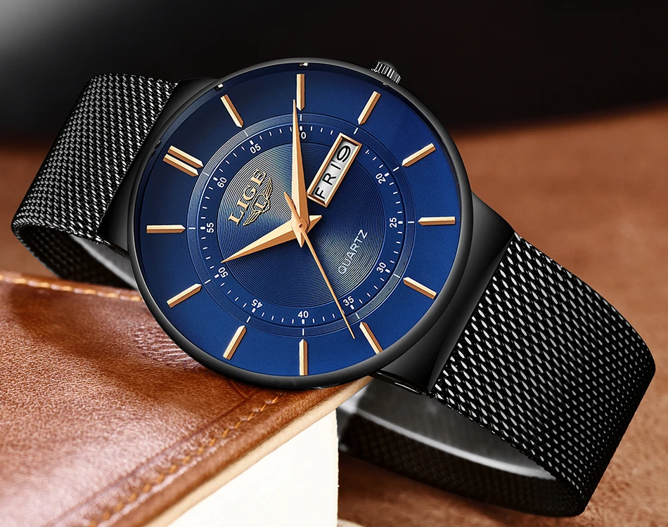 Lige 9949 Casual Mens Quartz Wristwatch Reloj Stainless Steel Calendar Luxury Men Watches Waterproof
