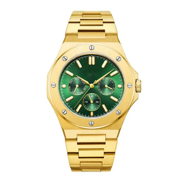 Men watch Custom logo Low MOQ OEM Luxury Minimalist men chronograph 5ATM waterproof stainless steel Gold men watch el reloj