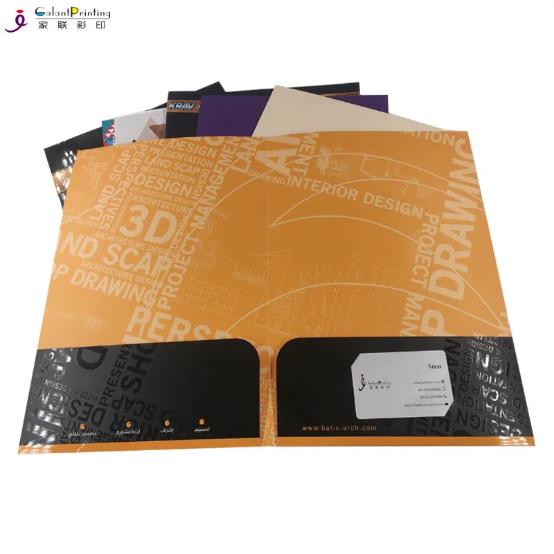 Custom Logo A3 Kraft Paper Cardboard File Presentation 2 Pocket Folders With Card Slot Paper File Folder